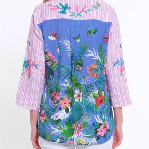 NWT John Mark Women’s embroidered floral button up tunic blouse petite large - Picture 10 of 10